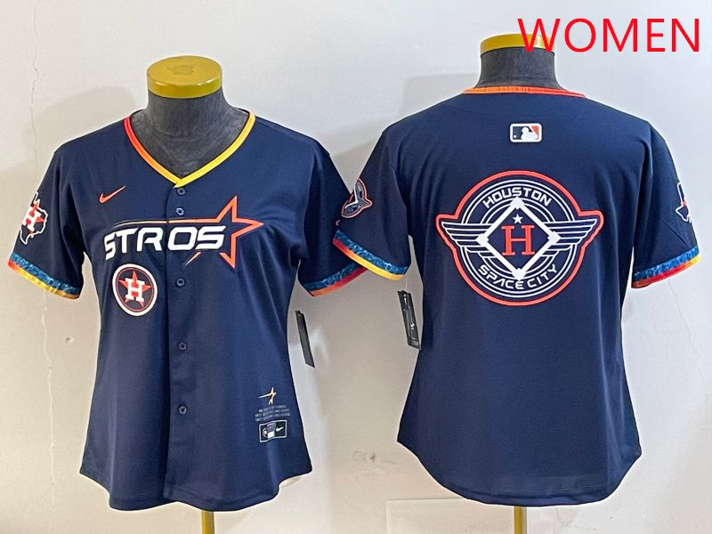 Women Houston Astros Blank Drak Blue Fourth generation Joint Name 2025 Nike MLB Jersey style 18